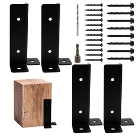 ZJIVQO 4 PCS Fence Post Security, Brackets Fence Post Holder, Anti Rattle Post Clips Adjustable Bolt Down Post Supports Wood Fence Pergola Post Base Brackets Kit for Deck Railing Mailbox