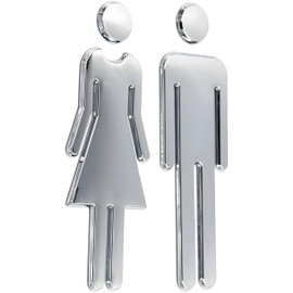 Silver Acrylic Adhesive Backed Men's and Women's Bathroom Sign Toilet Restroom/Washroom/WC Modern Sign Door Wall Symbol 4.7"
