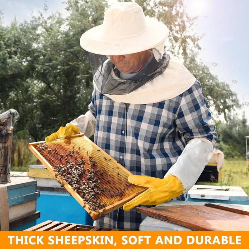 ZONSUSE Premium Goatskin Beekeeping Gloves, Beekeeper Protected Gloves with Ventilated
