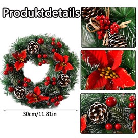 30 cm Christmas Decoration Wreath Door, Door Wreath, Front Door, Outdoor Christmas, Christmas Wreath, Fir Garland, Christmas Decoration Wreath, Artificial Wreath Christmas (E)