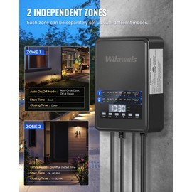 WILAWELS 300W Low Voltage Landscape Transformer, 2 Zone Independent Control 120VAC to 12/14V AC Low Voltage Transformer, Landscape Lighting Transformer with Timer & Photocell Sensor ETL Listed D26LT06