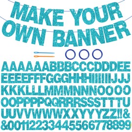 BEISHIDA 116 PCS A-Z Glitter Lake Blue DIY Letter Banner Kit Make Your Own Banner，Including 111 Letters and Numbers 3 Rope and 2 Threading Device,Customized for Birthday Graduation Wedding Party Decor
