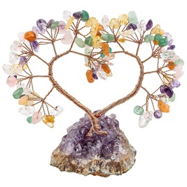 Nupuyai Lucky Tree Decoration Figures Love Tree Heart Shape Desk Decoration Feng Shui Money Tree Made of Quartz Crystal and Amethyst Druse