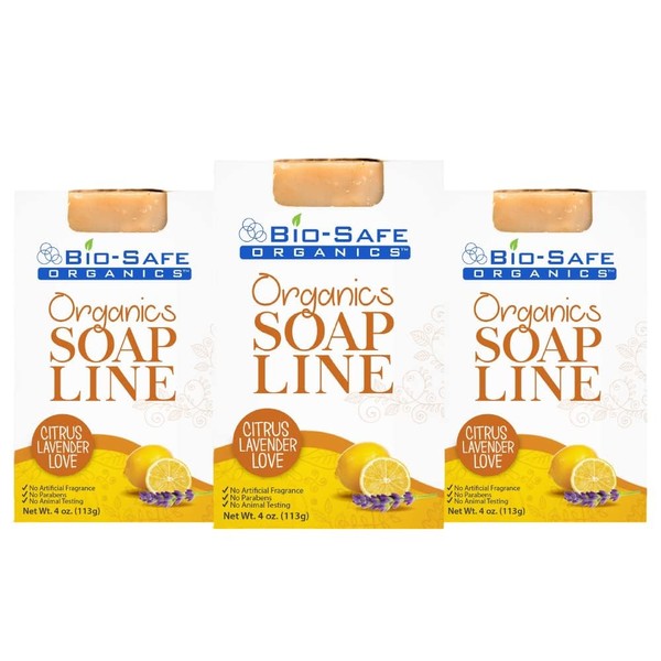 Bio-Safe Organics Citrus Lavender Love Organic Soap | 100% Organic Handmade Luxurious Bath Soap | All Natural Soap| Relaxing Aromatherapy for All Skins | Moisturize w Pleasure Fragrance 4 Oz/3 Pack