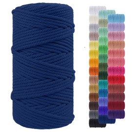 LEREATI Macrame Cord 5mm x 100m, Thick Macrame Rope Yarn Natural Cotton Cord, 4 Strand Twisted Colored String for Wall Hanging Plant Hanger DIY Crafts Boho Decor (Dark Blue)