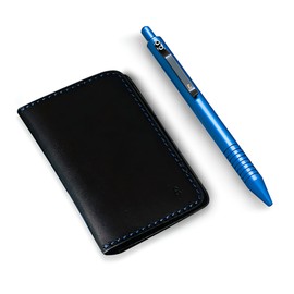 Everyman Limited Edition Gift Set – Black Full-Grain Leather Men’s Slim Wallet with Aegean Stitching & Aegean EDC Grafton Pen (Black & Aegean)