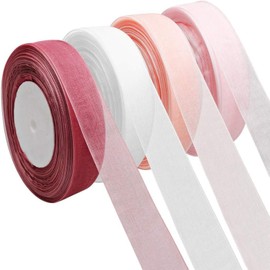 4 Rolls Sheer Organza Ribbon, 25mm x 45m Each Roll - Gift Ribbons, Chiffon Ribbon Roll for Gift Wrapping, DIY Crafts, Bouquets, Bows & Wedding Decorations