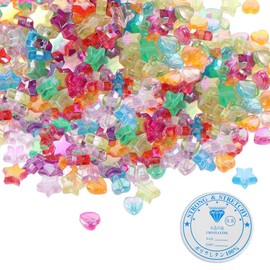 600pcs Love Beads and Five-Pointed Star Beads with 1pcs Beading Wire,AB Colorful Acrylic Plastic Heart and Star Shape Bracelet,Cute Charming Pony Beads,DIY Craft Making for Necklace, Bracelet, Earing