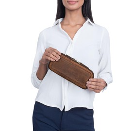 STILORD 'Scotty' Leather Case Vintage with Zip Hard Case Large Pencil Case Men's Pencil Case Women's Pencil Case Office Pencil Case Retro Pencil Case Genuine Leather, Zamora - Brown, Toiletry bag