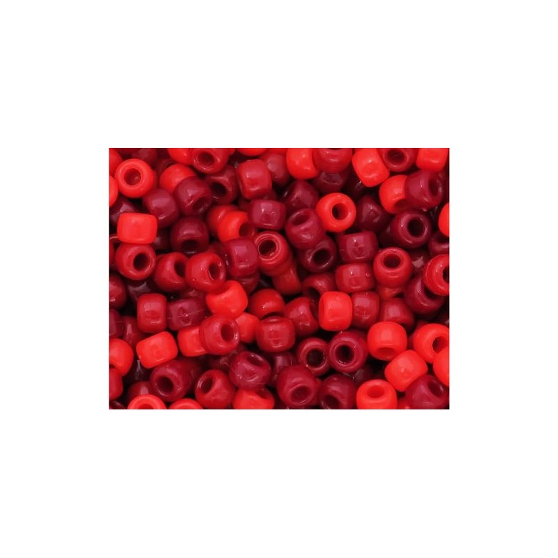 BeadTin Red Ombre Opaque Mix 9mm Barrel Plastic Pony Beads