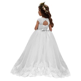 Flower Girl Dress for Wedding Kids Lace Pageant Ball Gowns (Size 12, White)