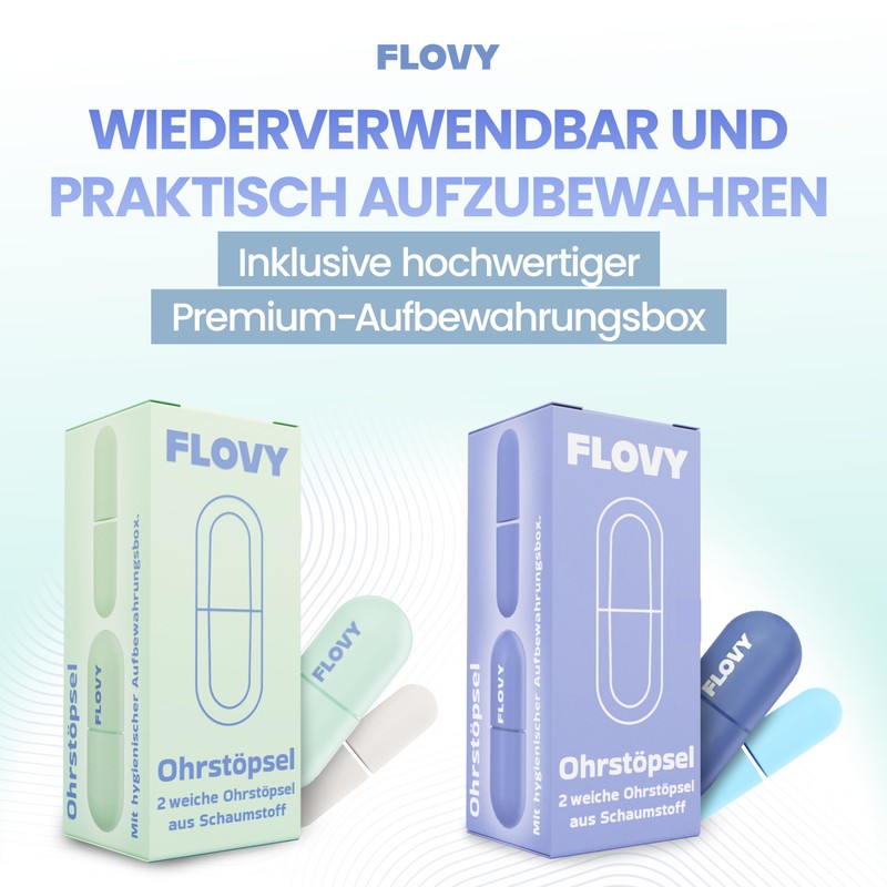 Flovy Foam Earplugs in (Blue) - 2 Soft Earplugs for