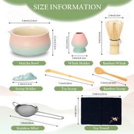 Matcha Whisk Set, Matcha Bowl with Spout, 8PCS Matcha kit, Matcha Whisk and Bowl, Matcha Chasen, Bamboo Scoop, Scoop Rest, Sifter and Tea Towel, Gifts and Ceremony Set for Macha Lovers.(Gradient)