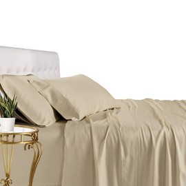 Royal Tradition Viscose from Bamboo Bed Sheets, Olympic Queen, Solid Linen, Super Soft and Cool 4PC Sheet Set