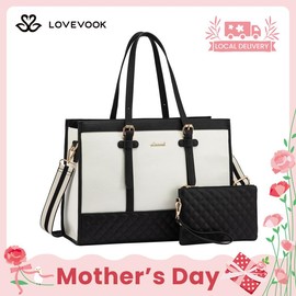 LOVEVOOK 15.6" Laptop Tote Bag with Clutch Purse, Canvas Computer Bag Office Briefcase, Casual Handbag for Travel, College, Teacher, School:_Black _17.3''