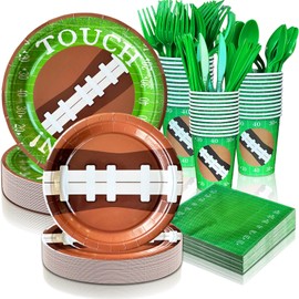 LFSTGN 175 PCS Football Party Decorations, Plates and Napkins Sets Includes Plates Dessert Plates Napkins Cups Plastic Knives Forks Spoons Disposable Dinnerware Set For Football Party (25 Guest)