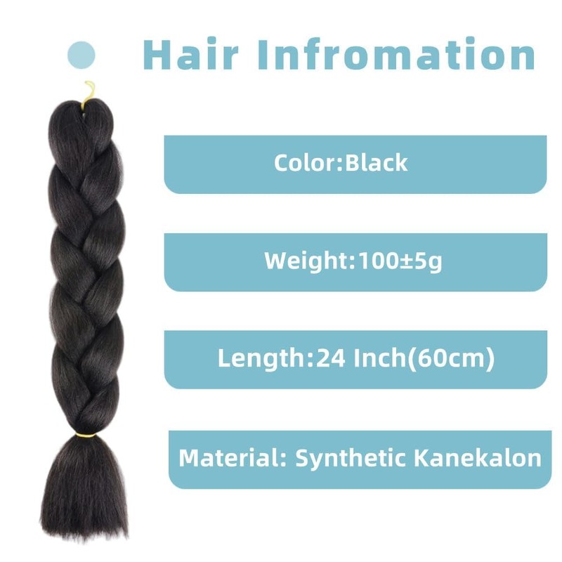 Jooceebaby Synthetic Hair for Braiding, Easy Braid, Pre-Stretched Natural Black