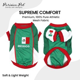 Parisian Pet Dog Jersey - Embroidered “ Mexico “ Breathable Mesh Fabric - Football, and Olympic Sportswear Mexico Dog Clothes - Lightweight for Large Dogs - 5XL