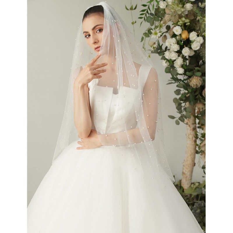 Elawbty - Velo de novia de boda con peine, 1
