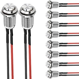 VISSQH 10pcs 12mm Push Button SwitchMomentary Waterproof Metal Stainless Steel Round push button switch，IP67Pre-wired push button switch 3A 250V for Car Table Lamp/Doorbell and DIY (HighHead)