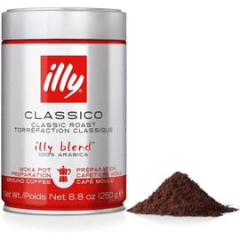 illy, Caffè Macinato per Moka Tostato CLASSICO, 100% Arabica con Note di Fiori d'Arancio e Gelsomino, Gusto Morbido e Retrogusto Dolce, Confezione da 250g