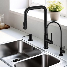 Water Filter Faucet,Drinking Water Faucet Fits Reverse Osmosis and Water Filtration System for Kitchen Bar Sink Faucet in Non-Air Gap SUS304 Stainless Modern matt Black Lead-Free