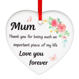 Gift for Mum - Ceramic Hanging Heart Plaque Gift for Mum, Happy Mothers Day Heart Signs Giftware from Daughter Son, Thank You Mummy Giftware for Mothers Day, Hearts Plaque Mummy Presents