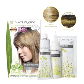 Naturigin Natural Medium Blonde Hair Dye 7.0-3-pack Permanent Hair Color 100% Grey Coverage - Certified Organic Ingredients, Deeply Nourishes the Hair - Ammonia Free, Vegan, Long Lasting Results