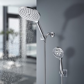Dual 7.5" Rotatable Shower Head with Handheld Combo, 9 Spray Modes, Enjoy High Pressure Rainfall Shower, Built-In Power Wash To Clean Tub & Pet, Premium Polished Chrome Finish