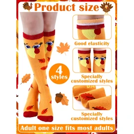 Breathffy 4 Pairs Thanksgiving Turkey Trot Running Socks Autumn Fall Knee High Running Long Striped Socks Turkey Race Gear Novelty Fall Animals for Women Men Autumn Gifts Holiday Costume