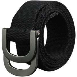 Leiskya Double D-Ring Durable Nylon Canvas Metal Buckle Web Belt, Colorful Adjustable Hiking Webbing Loop Belts for Men Women (Black, 51.2 in)