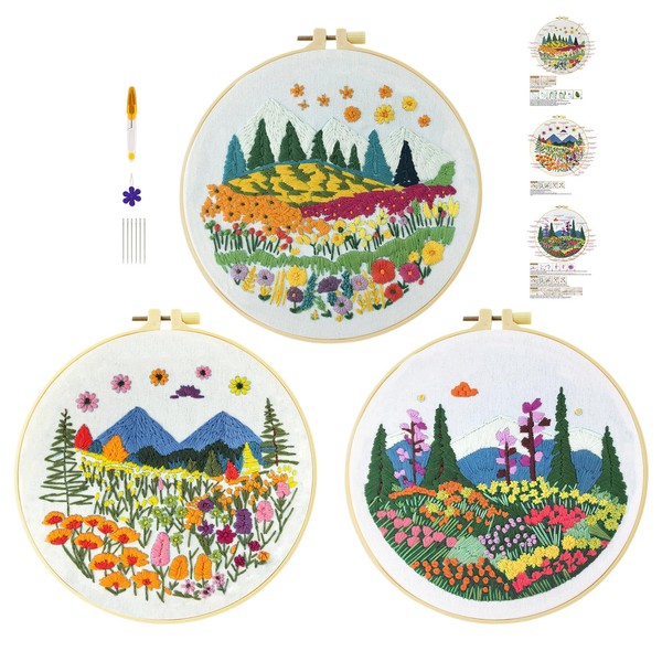 cukol cukol 3pcs Embroidery Kit, Easy Flower Grass Plant Hand