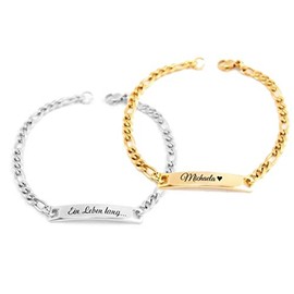 aplusashop ID Figaro Girl's Friendship Bracelet with Engraving in Gold or Silver, Stainless Steel, Without Stone