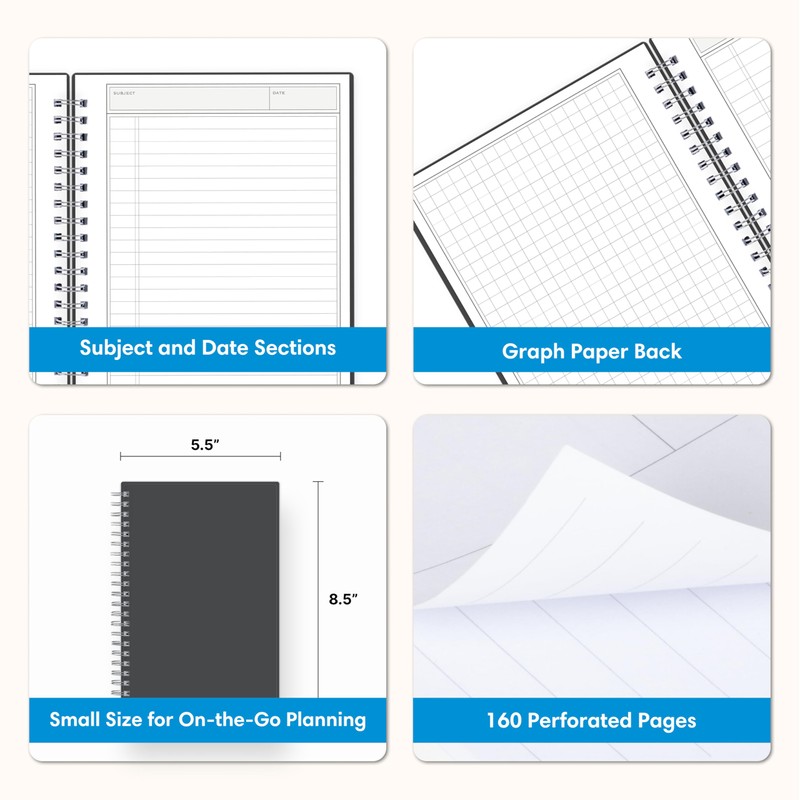 Blue Sky Notes Professional Notebook, 5.5" x 8.5" Journal, Gray,