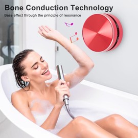 Bluetooth Speaker with Bone Conduction, Portable Wireless Speaker, Stereo Bass Sound, Creative Portable Speaker with Suction Cup, Music Player for Bathroom in (Red)