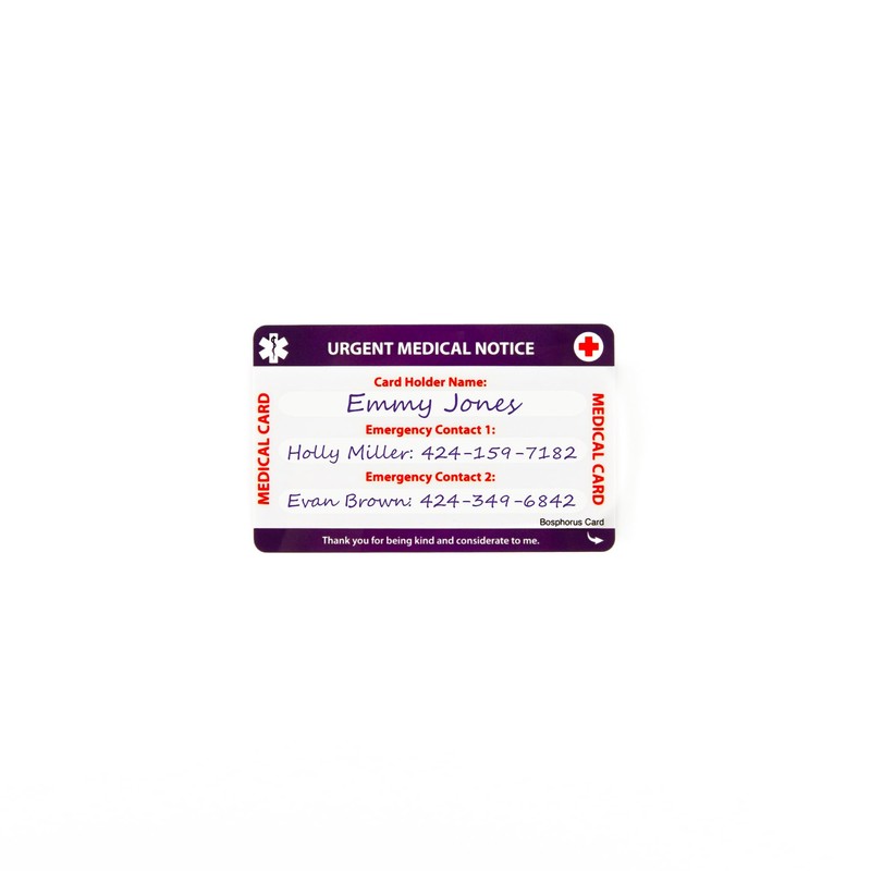 Seizures Medical Card With Writable Panel and Patterned Lanyard