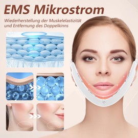 Aolawco Elektrisches V-Face Shaping Massager, EMS Facelifting Gerät Weiß mit 6 Modi 18 Intensitätsstufen, Doppelkinn Entferner mit Fernbedienung, Gesichtsmassagegerät für Schlanke Kieferlinie