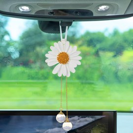 Qiwen Daisy Flower Rear View Mirror Car Hanging Accessories Ornament Cute Car Accessories for Women Girls Car Mirror Hanging Accessories Car Pendant Charm