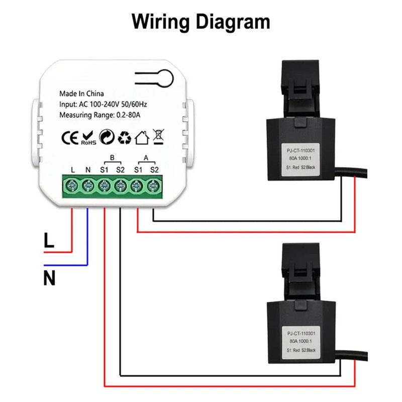 DollaTek WIFI Smart Energy Meter 80A with 2 Clamp CT