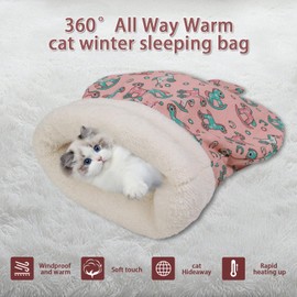 FADEYJ Cat Sleeping Bag for Indoor Cats - Winter Self-Warming 360° Cozy Cave Bed, Soft Plush Snuggle Sack with Warm Tunnel Design - Pink