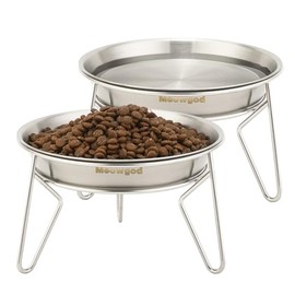 Cuencos elevados para gatos, de acero inoxidable extra anchos de 6.7 pulgadas con soporte de metal antideslizante, platos de agua aptos para gatos de interior y perros pequeños, paquete de 2