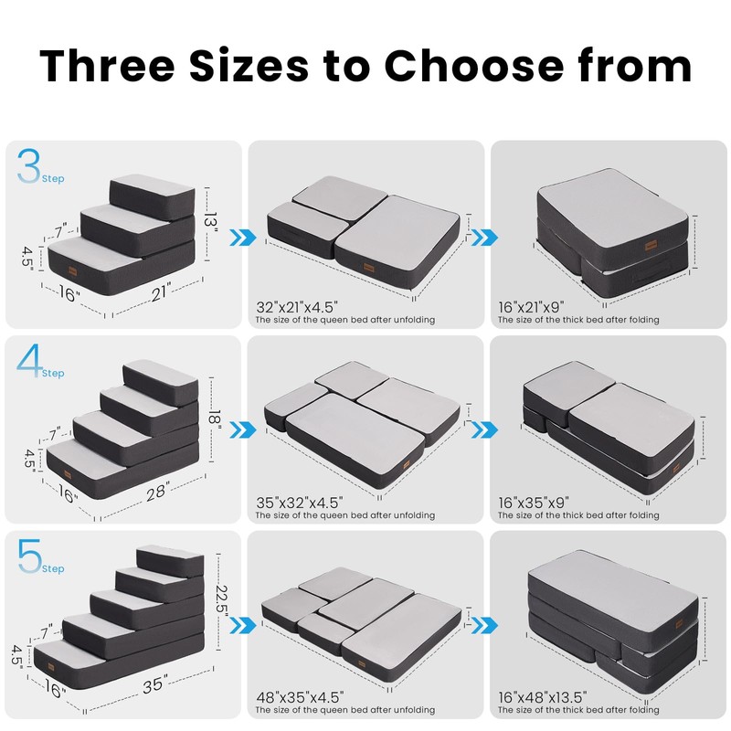 Garnpet 5-Step Adjustable Dog Stairs for High Beds, Dog Steps