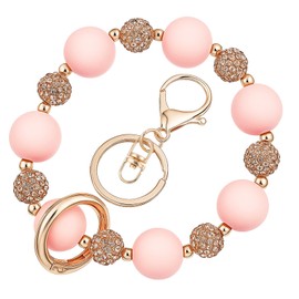 Wristlet Keychain Silicone Beaded Wrist Keychain Elastic Car Key Holder Bangle Women Keys Ring Bracelet Cute Car Key Chain Holder