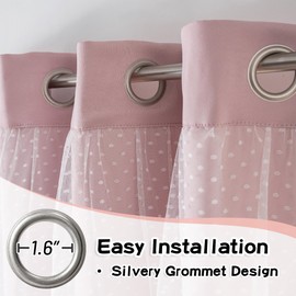 MYSKY HOME Pink Curtains for Girls Bedroom 84 Inches Long Double Layer Nursery Curtains Cute with Tiebacks Polka Dots Sheer for Babies Room Toddler Grommet Room Darkening Window Drapes 52 x 84 in