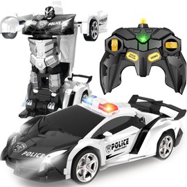 Britik Transform Remote Control Car - Rc Cars, One-Button Transforming, 360° Rotation Drifting, 2.4ghz 1:18 Scale, Gift Kids Aged 4-6 Year Old Boys/Girls, Police Car Black