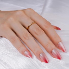 Hkanlre Uñas postizas almendradas brillantes, tamaño mediano, uñas postizas francesas para mujer, uñas naturales reutilizables con brillo.