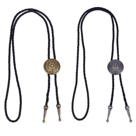 AHANDMAKER 2 Colours Bolo Tie Necklaces Made of Alloy Alloy Western Vintage Bolotie Bolo Rodeo Cowboy Tie Made of Leather Native American Bolo Tie with Flower Design, black