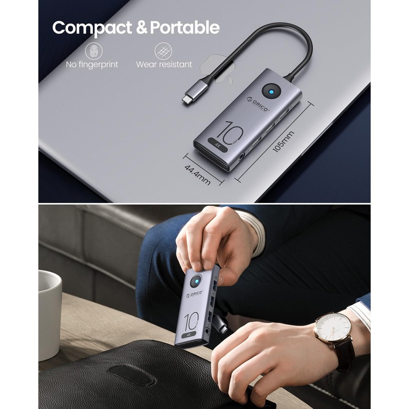 10Gbps USB C Hub,ORICO 7-in-1 USB-C Laptop Docking Station to