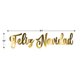 Beistle Feliz Navidad Streamers, 2-Count Gold Foil Holiday Decorations with Ribbon for Walls, Windows, and Doorways, Spanish Christmas Party Supplies, 4’ 3”, 12" x 4' 3"