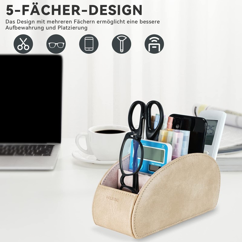 molshine Remote Control Holder with 5 Compartments, PU Leather Remote